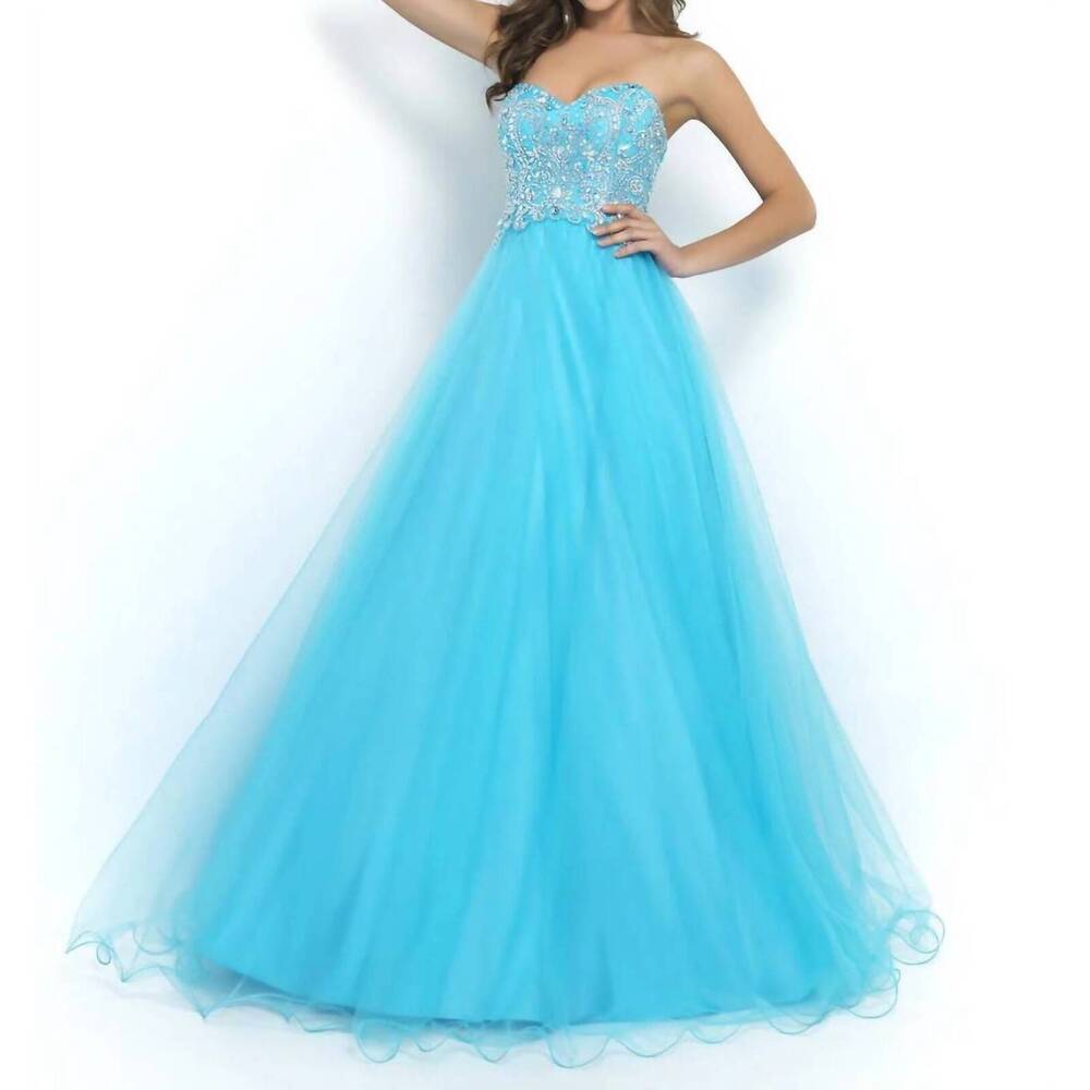 NEW BLUSH PROM lace up back beaded ball gown in sky